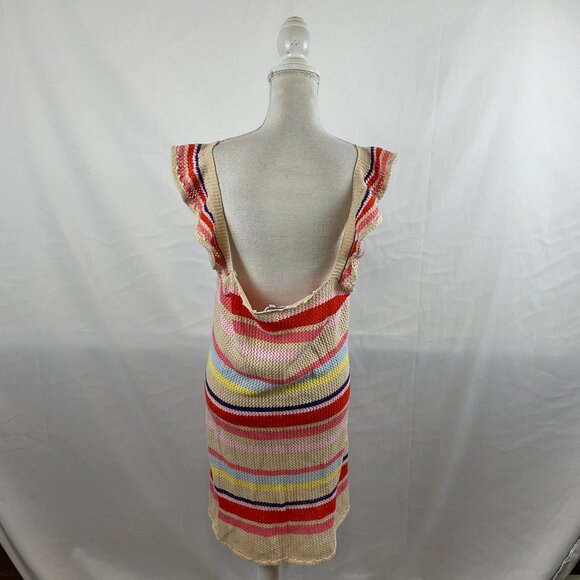 Rails  Semi-Open Weave June Tan Multi-Stripe Dress L  Red Pink Blue Yellow Strip - Picture 8 of 12